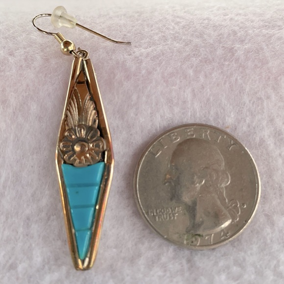 Gold Plated Turquoise Earrings - Picture 3 of 3